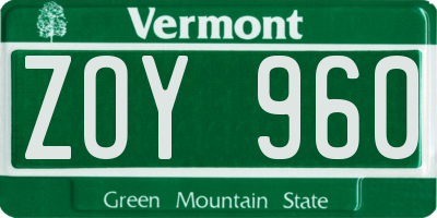 VT license plate ZOY960