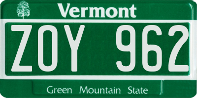 VT license plate ZOY962