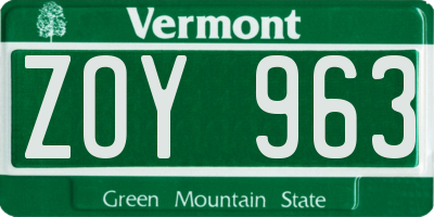 VT license plate ZOY963