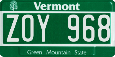 VT license plate ZOY968