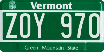 VT license plate ZOY970