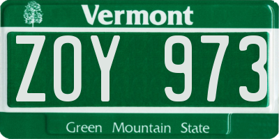 VT license plate ZOY973