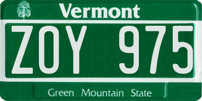VT license plate ZOY975