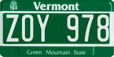 VT license plate ZOY978