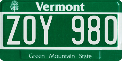 VT license plate ZOY980