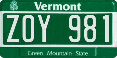 VT license plate ZOY981