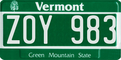 VT license plate ZOY983
