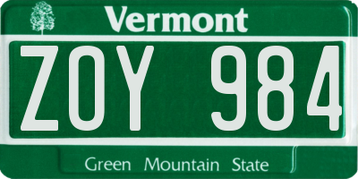 VT license plate ZOY984