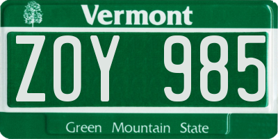 VT license plate ZOY985