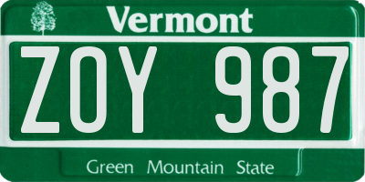 VT license plate ZOY987