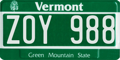 VT license plate ZOY988