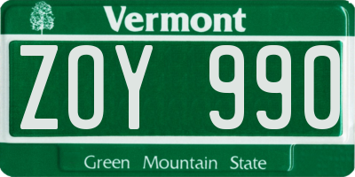 VT license plate ZOY990