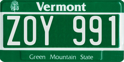 VT license plate ZOY991