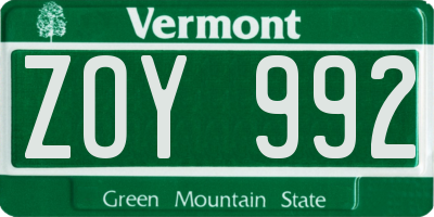 VT license plate ZOY992