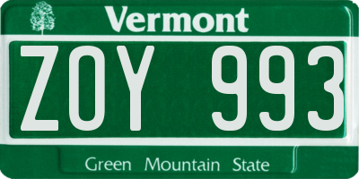 VT license plate ZOY993