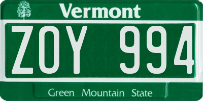 VT license plate ZOY994