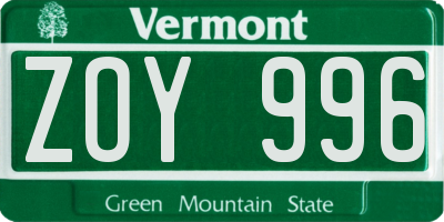 VT license plate ZOY996