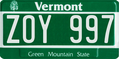 VT license plate ZOY997