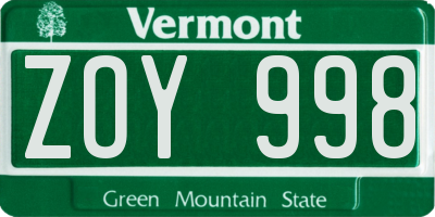 VT license plate ZOY998