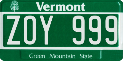 VT license plate ZOY999