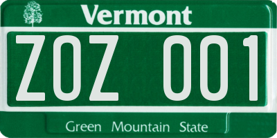 VT license plate ZOZ001