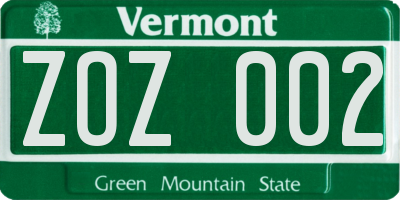 VT license plate ZOZ002