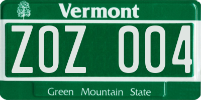 VT license plate ZOZ004