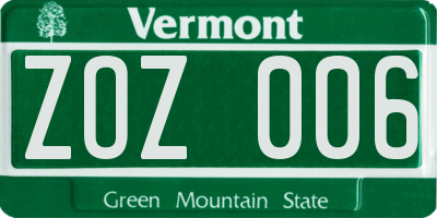VT license plate ZOZ006