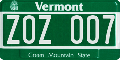VT license plate ZOZ007