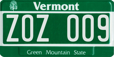 VT license plate ZOZ009