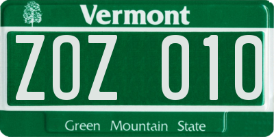 VT license plate ZOZ010