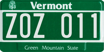 VT license plate ZOZ011