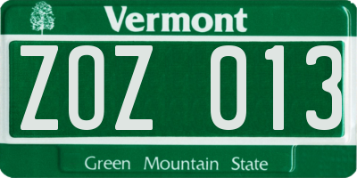 VT license plate ZOZ013