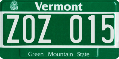 VT license plate ZOZ015