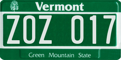 VT license plate ZOZ017