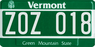 VT license plate ZOZ018