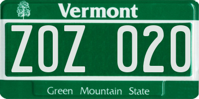 VT license plate ZOZ020