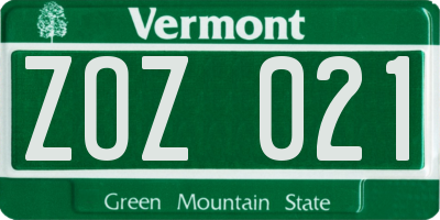 VT license plate ZOZ021
