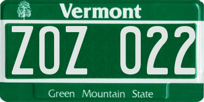 VT license plate ZOZ022