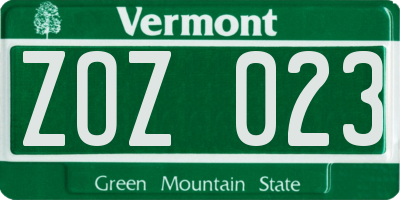 VT license plate ZOZ023