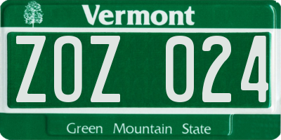VT license plate ZOZ024