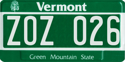 VT license plate ZOZ026