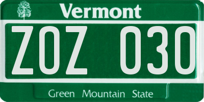 VT license plate ZOZ030