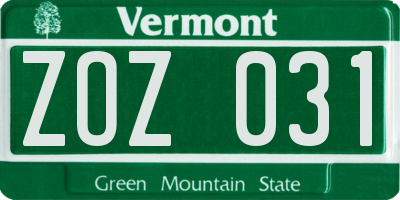 VT license plate ZOZ031