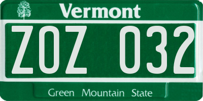 VT license plate ZOZ032