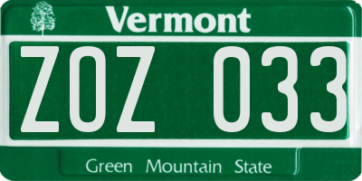 VT license plate ZOZ033