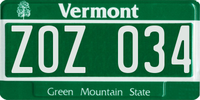 VT license plate ZOZ034
