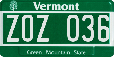 VT license plate ZOZ036