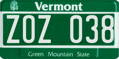 VT license plate ZOZ038
