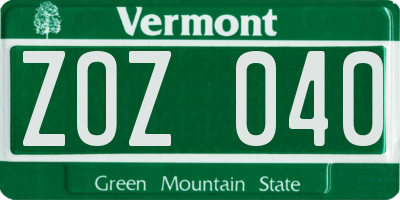 VT license plate ZOZ040